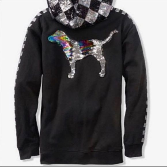 PINK VS CHECKERED FASHION SHOW RUNWAY BLING HOODIE LARGE - Picture 4 of 12